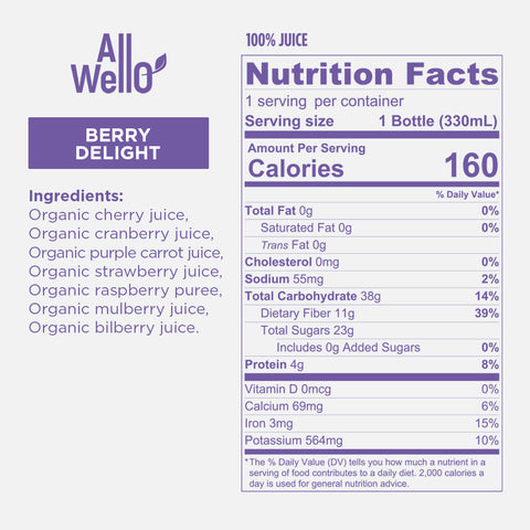 100% Natural and Organic Cold-Pressed Berry Delight Juice - 6 or 12 PK