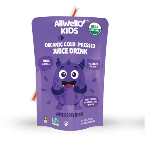 AllWellO Kids Organic Cold-Pressed Apple Berry Splash Juice - 20 PK