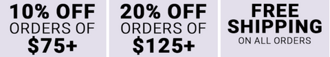 Promotional text indicating discounts and free shipping on orders.