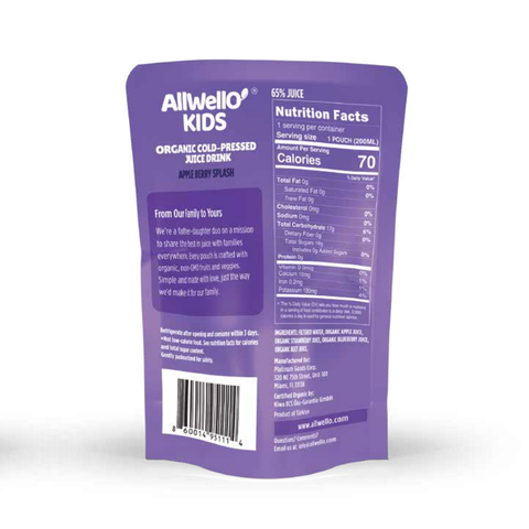 AllWellO Kids Organic Cold-Pressed Apple Berry Splash Juice - 20 PK