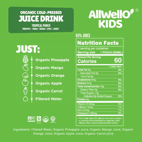 AllWellO Kids Organic Cold-Pressed Tropical Punch Juice - 20 PK