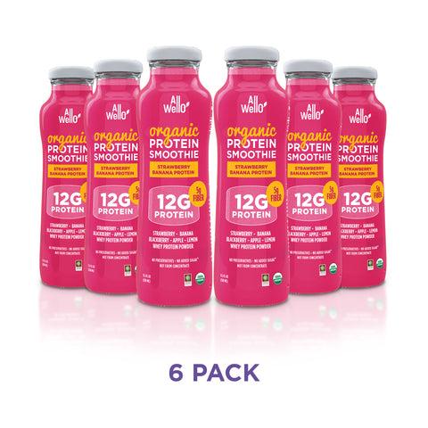 AllWellO Organic Cold-Pressed Strawberry Banana Protein Smoothie - 6 or 12 Pack