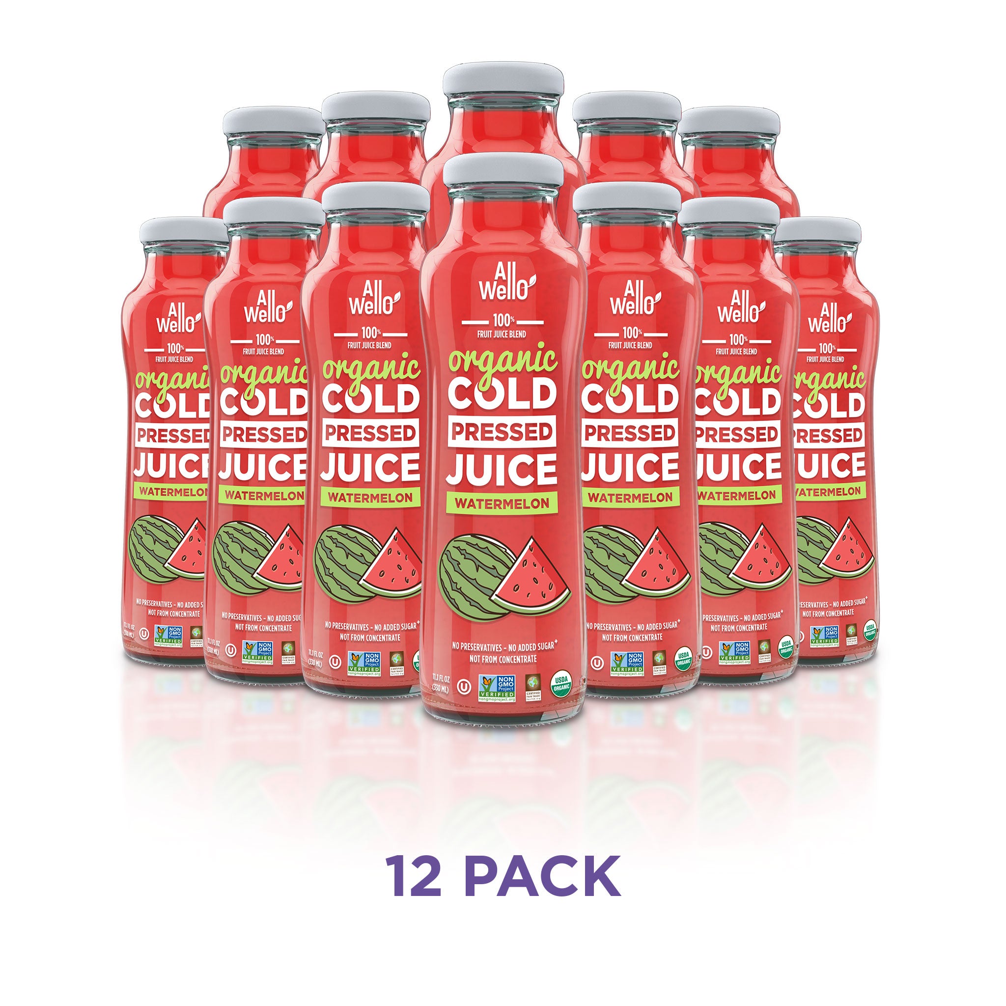 Organic Watermelon Cold Pressed Juice 12 Pack AllWellO Organic Cold Pressed Juice