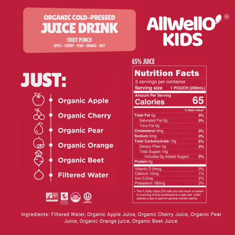 AllWellO Kids Organic Cold-Pressed Fruit Punch Juice - 20 PK