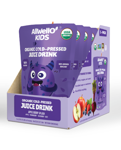 AllWellO Kids Organic Cold-Pressed Apple Berry Splash Juice - 20 PK