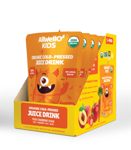 AllWellO Kids Organic Cold-Pressed Peach Strawberry Splash Juice - 20 PK