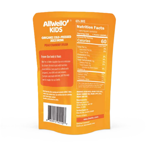 AllWellO Kids Organic Cold-Pressed Peach Strawberry Splash Juice - 20 PK