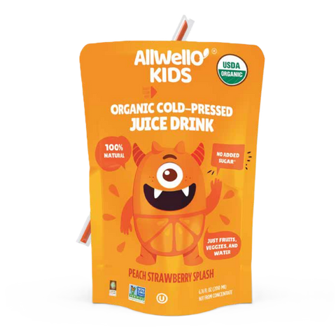 AllWellO Kids Organic Cold-Pressed Peach Strawberry Splash Juice - 20 PK