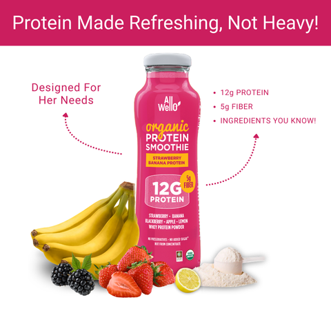AllWellO Organic Cold-Pressed Strawberry Banana Protein Smoothie - 6 or 12 Pack