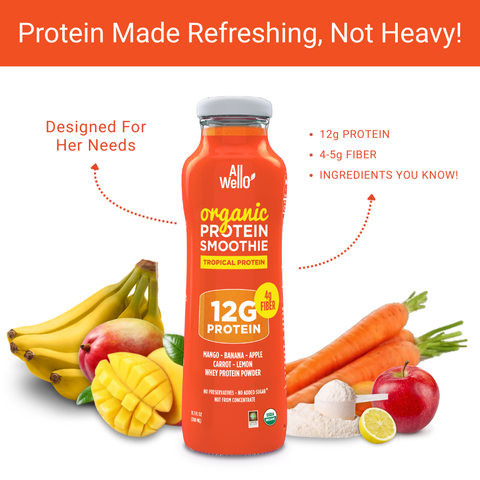 AllWellO Organic Cold-Pressed Tropical Protein Smoothie - 6 or 12 Pack