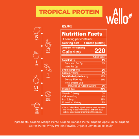 AllWellO Organic Cold-Pressed Tropical Protein Smoothie - 6 or 12 Pack